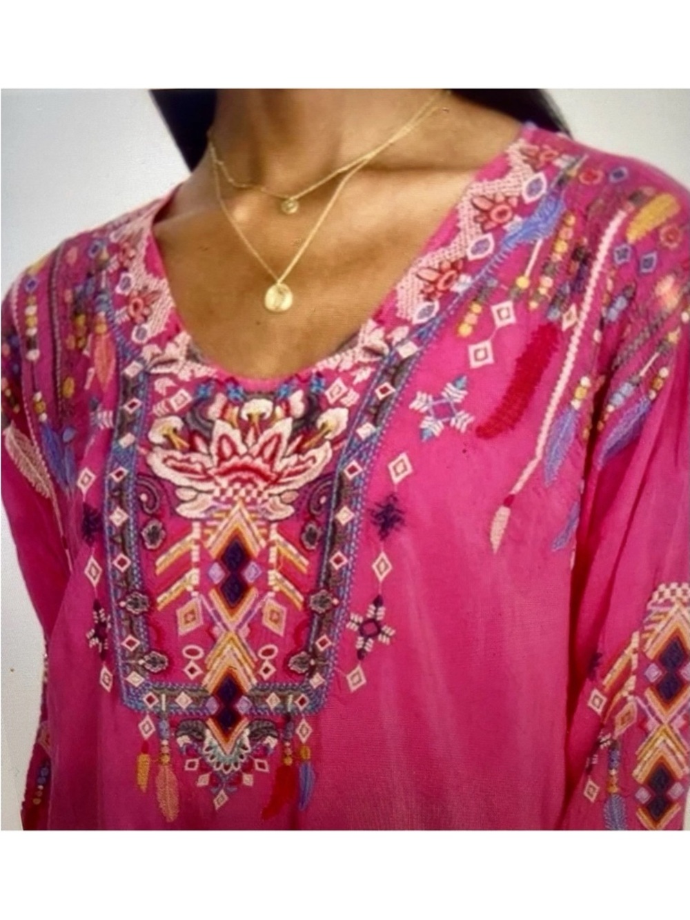 Johnny Was Paradise Pink Embroidered Boho Rangoon Blouse, NWT, L - Picture 15 of 16